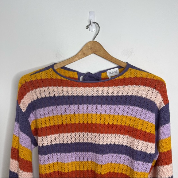 SAYLOR Kerrigan Puff Balloon Sleeve Sweater Open Knit Size S Coquette Feminine - Picture 7 of 16